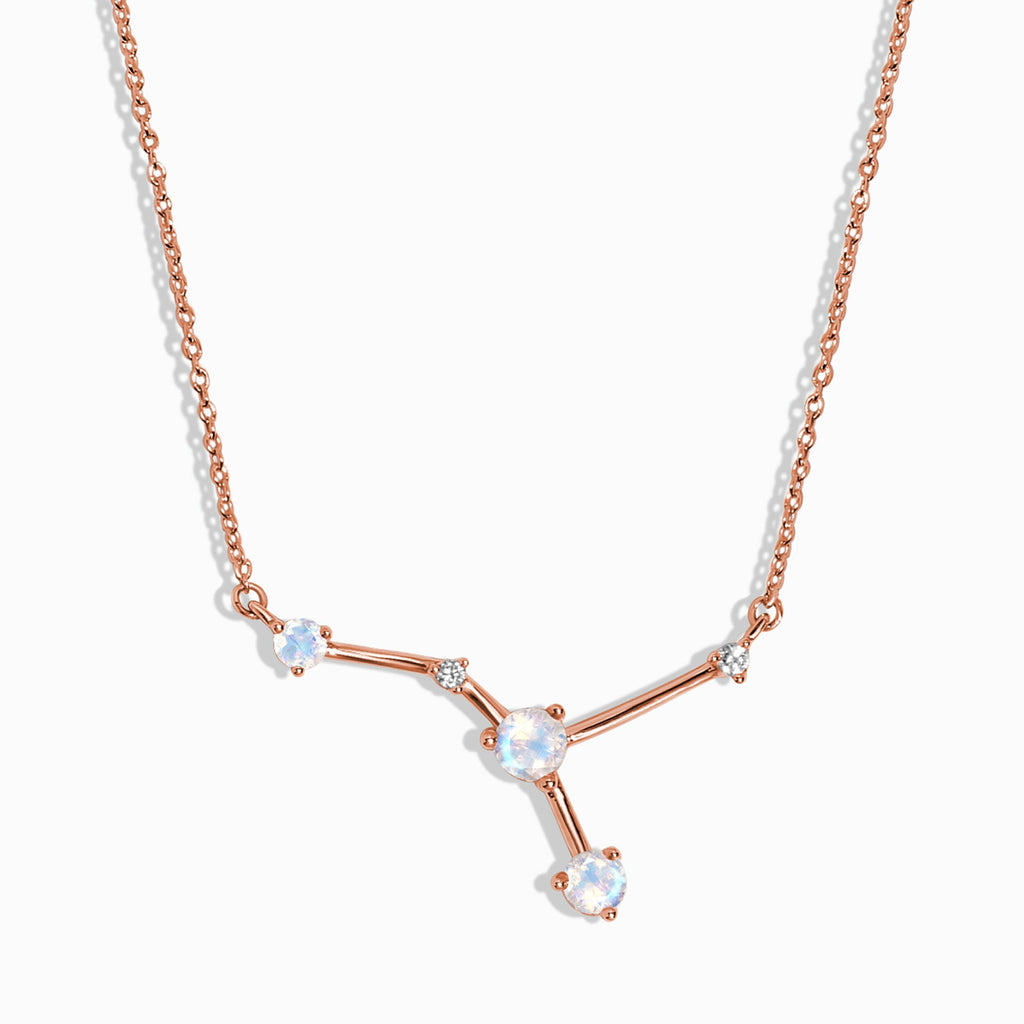 Fine Moonstone Lab Diamond Necklace - Cancer Zodiac Constellation