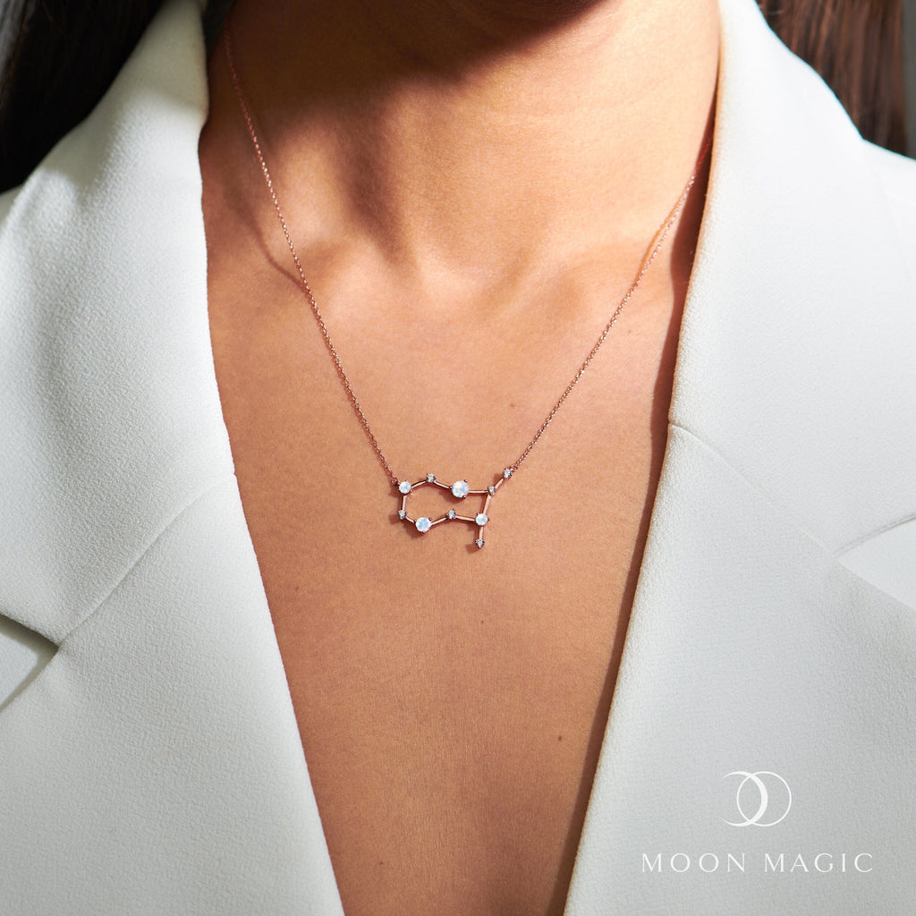 Fine Moonstone Lab Diamond Necklace - Gemini Zodiac Constellation