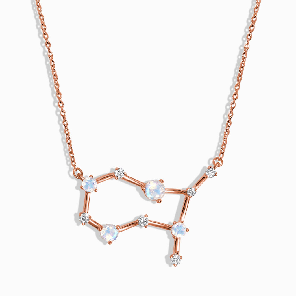 Fine Moonstone Lab Diamond Necklace - Gemini Zodiac Constellation