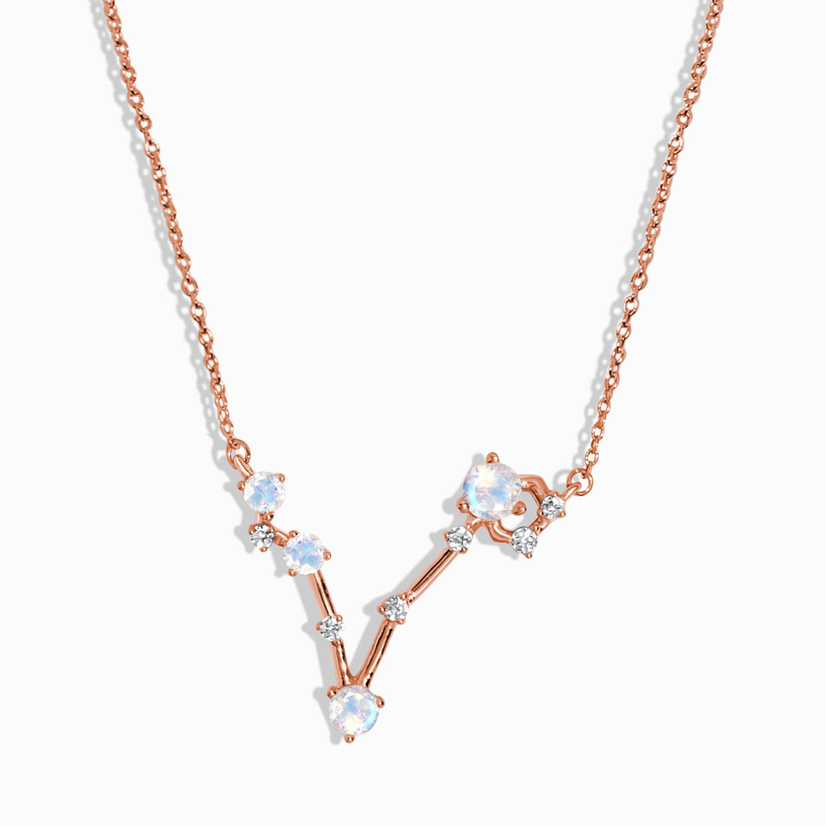 Fine Moonstone Lab Diamond Necklace - Pisces Zodiac Constellation