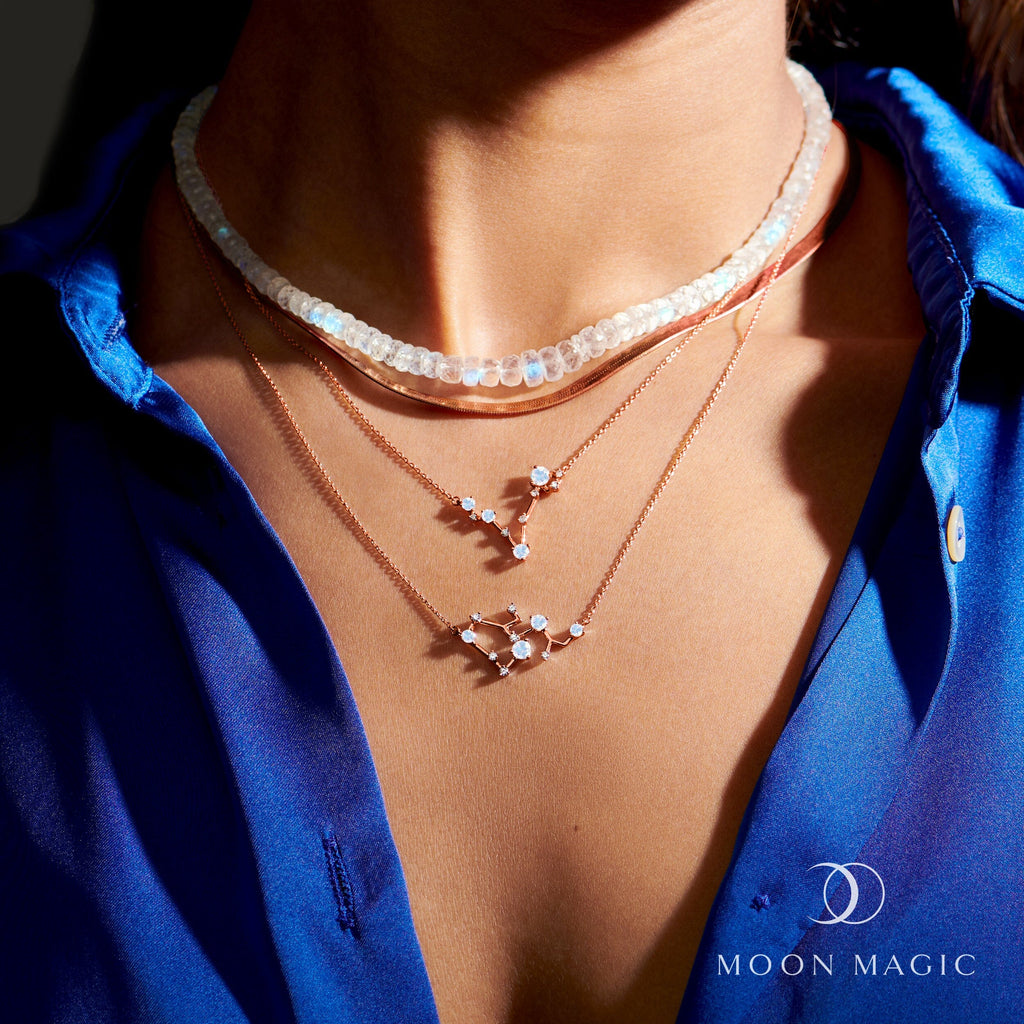 Fine Moonstone Lab Diamond Necklace - Sagittarius Zodiac Constellation
