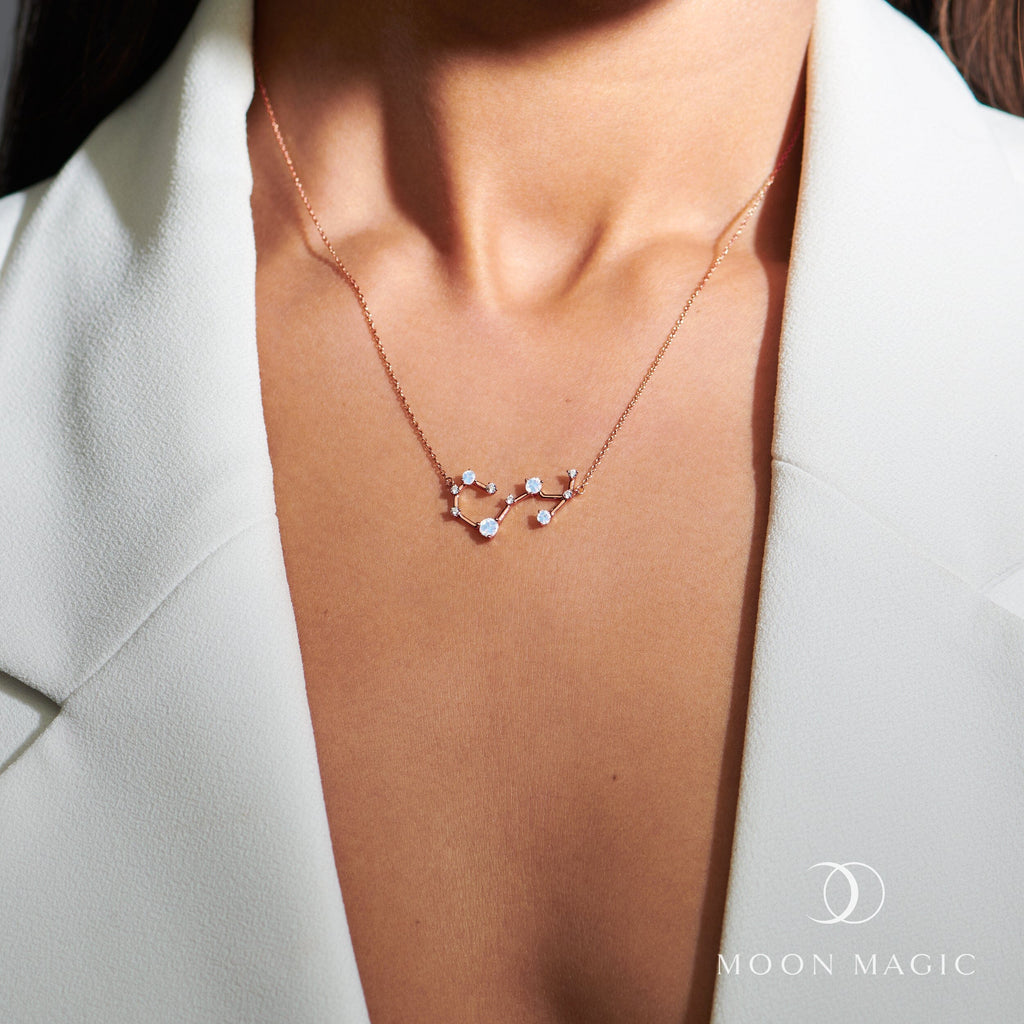 Fine Moonstone Lab Diamond Necklace - Scorpio Zodiac Constellation