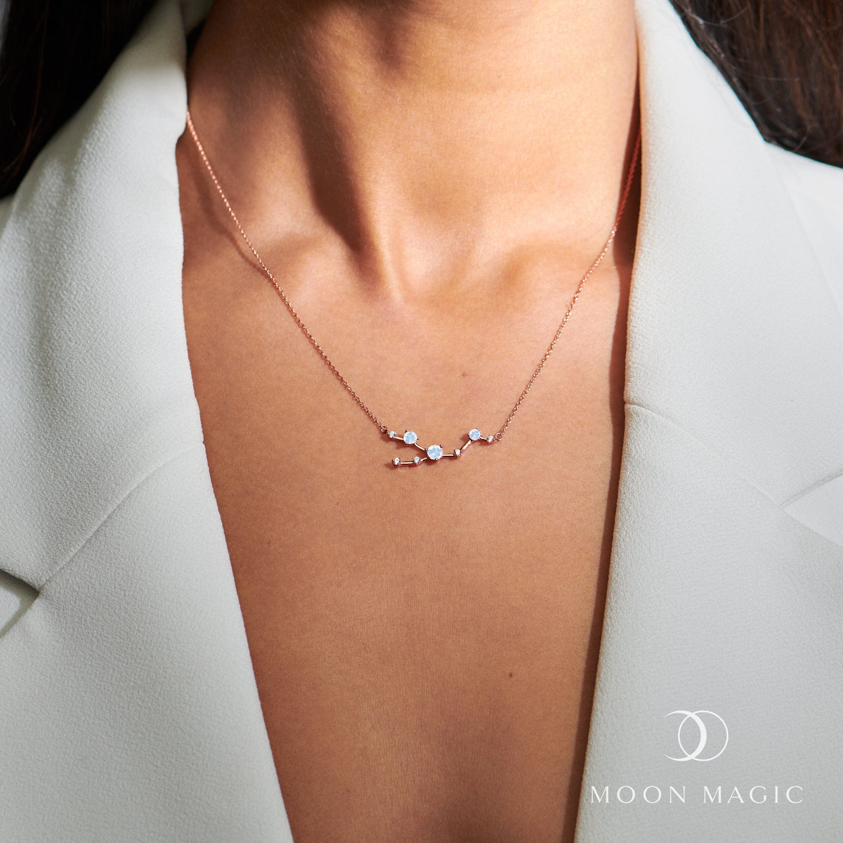 Fine Moonstone Lab Diamond Necklace - Taurus Zodiac Constellation