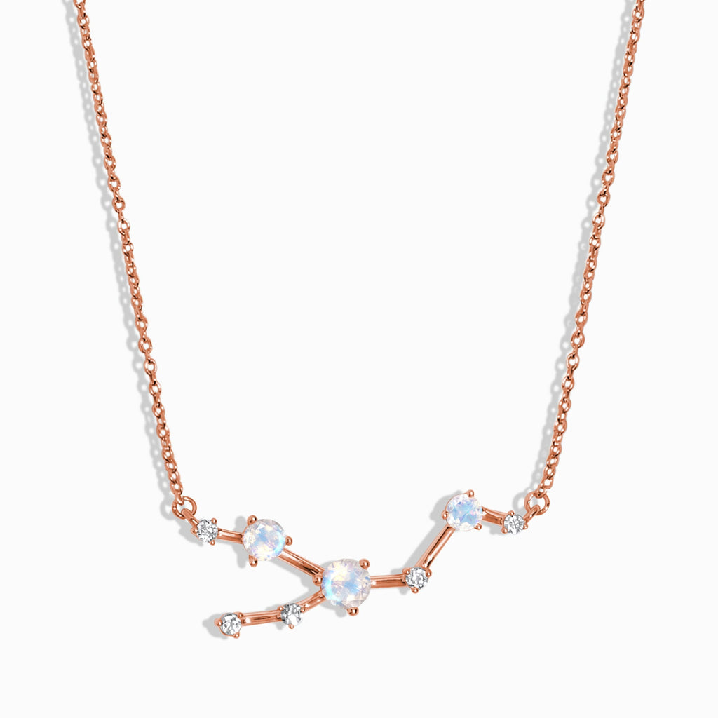 Fine Moonstone Lab Diamond Necklace - Taurus Zodiac Constellation