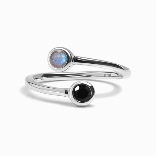 Adjustable Black Obsidian Labradorite Ring - Evolve