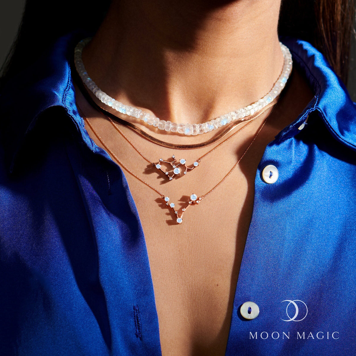 Moonstone Diamond Necklace - Pisces Zodiac Constellation