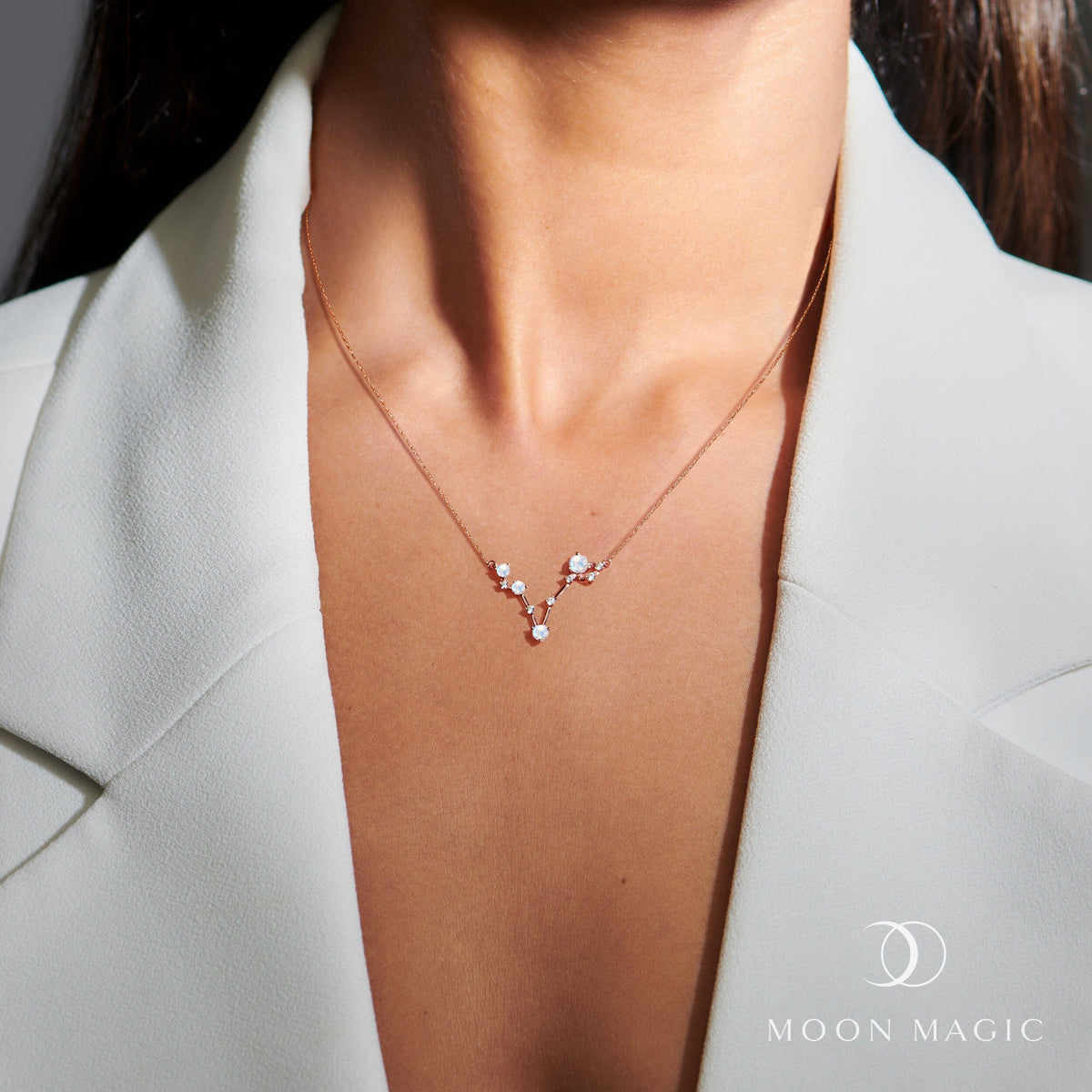 Moonstone Diamond Necklace - Pisces Zodiac Constellation