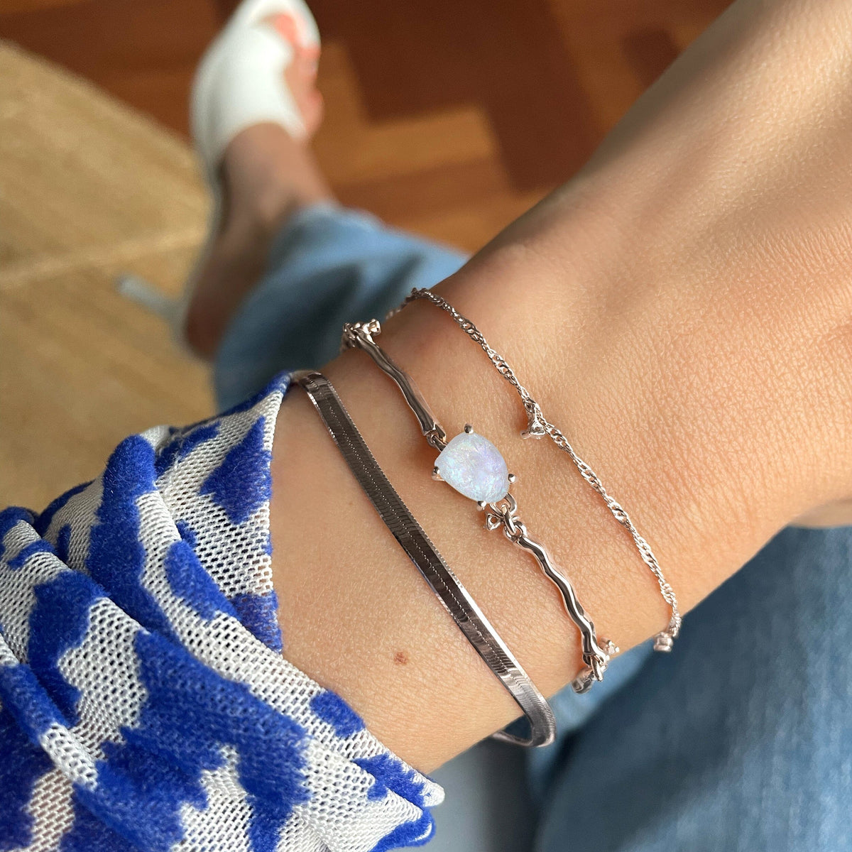 Moonstone Flow & Herringbone Bracelets