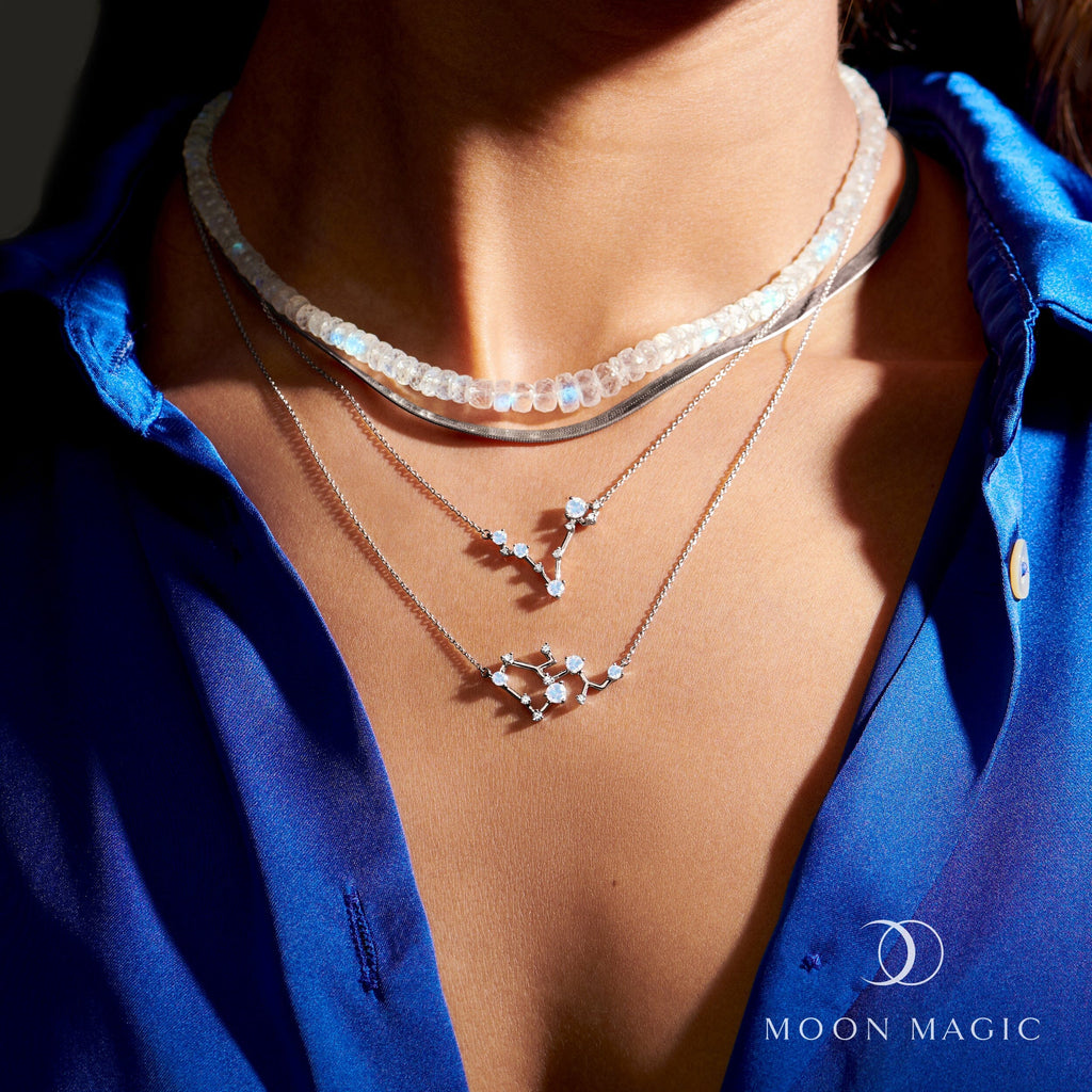 Fine Moonstone Lab Diamond Necklace - Sagittarius Zodiac Constellation