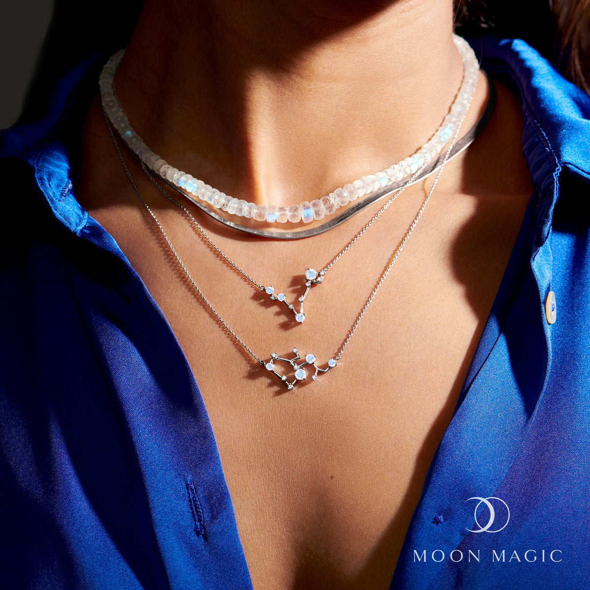 Fine Moonstone Lab Diamond Necklace - Sagittarius Zodiac Constellation