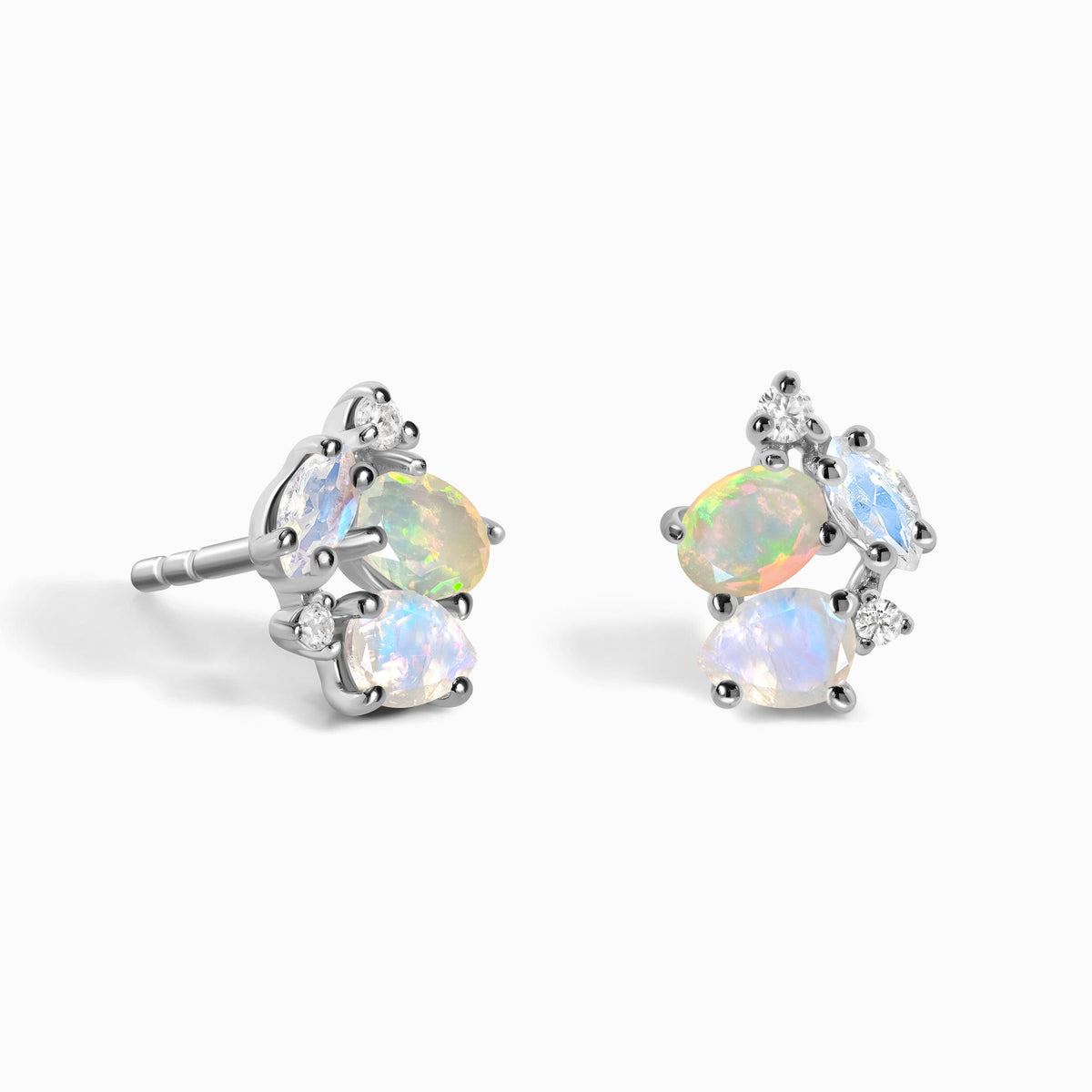 Fine Opal Moonstone Lab Diamond Earrings - Orion
