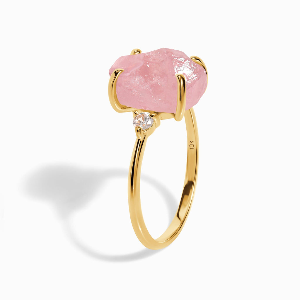 Rose Quartz Lab Diamond Ring - Raw Allure