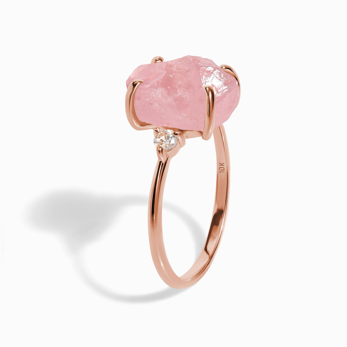 Rose Quartz Lab Diamond Ring - Raw Allure