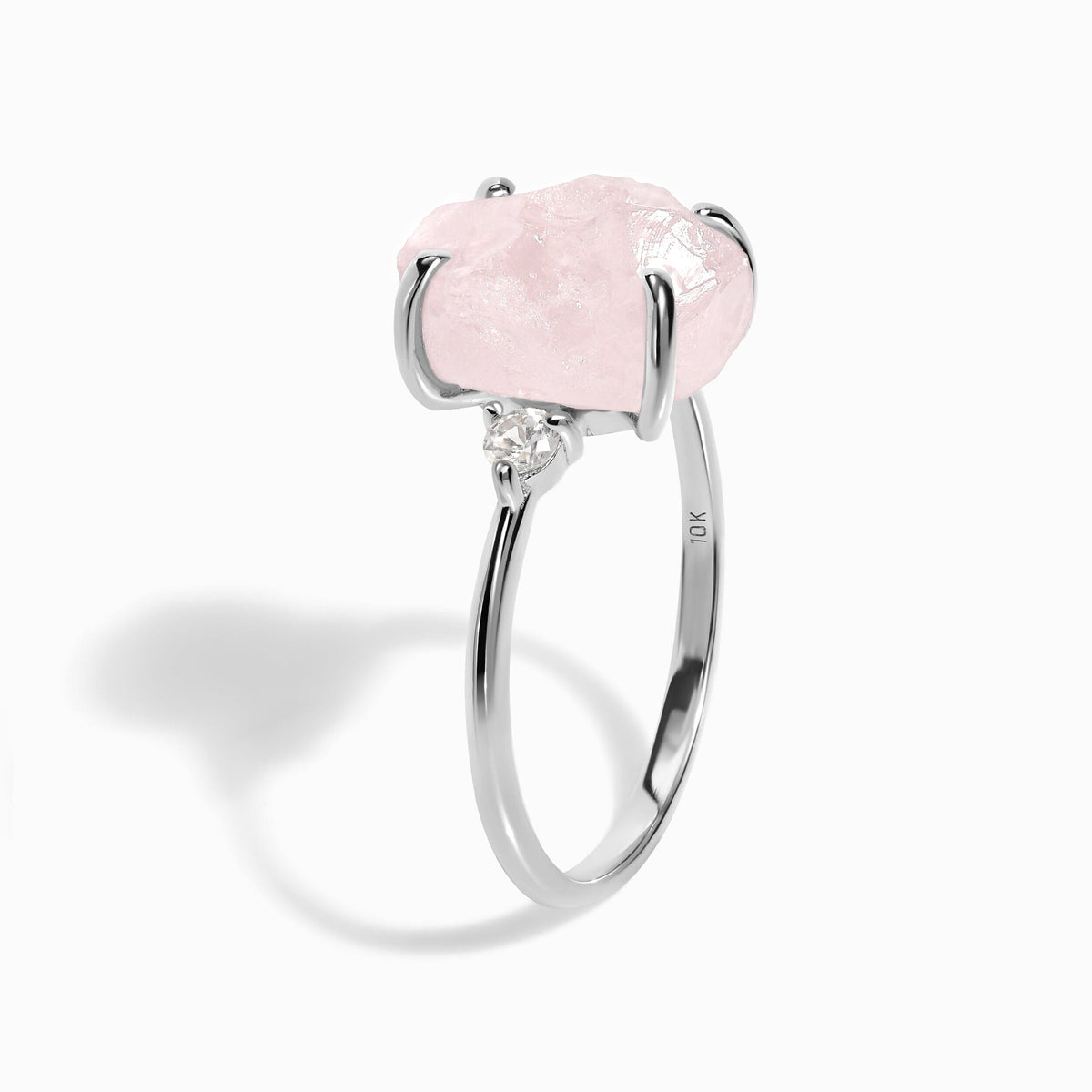Rose Quartz Lab Diamond Ring - Raw Allure