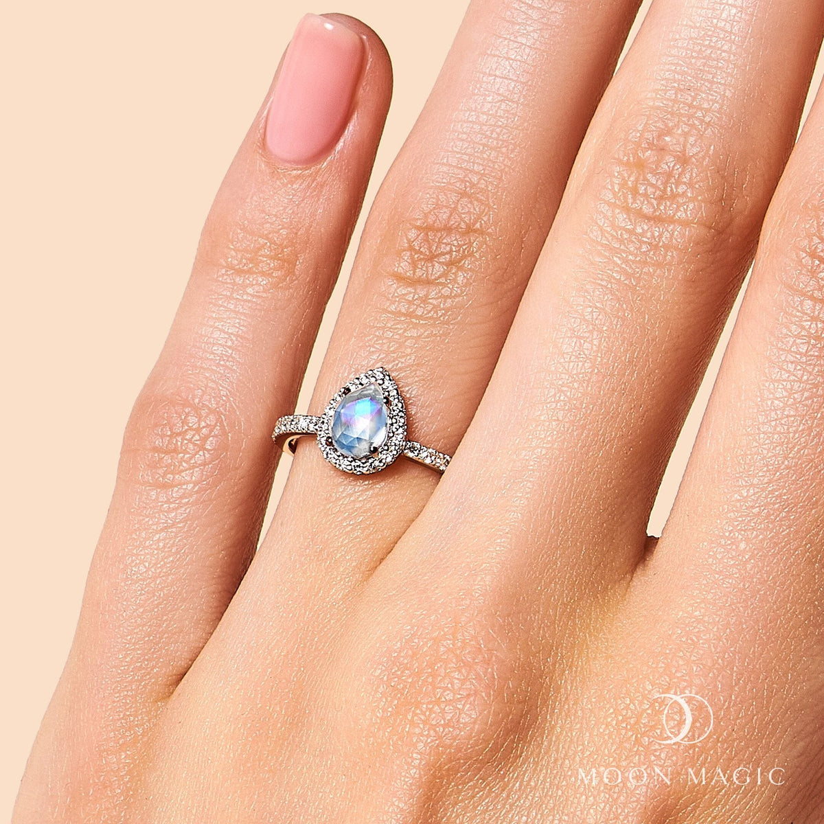 Moonstone Lab Diamond Ring - Tear of Joy