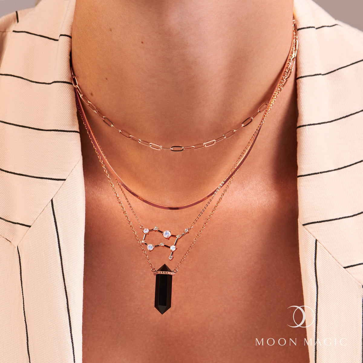 Fine Moonstone Lab Diamond Necklace - Gemini Zodiac Constellation