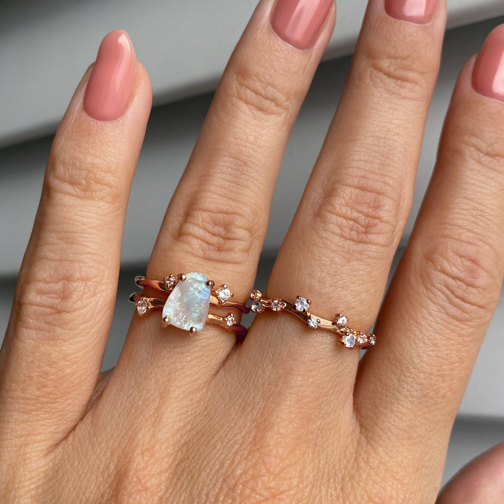 Moonstone Lab Diamond Flow & Stardust Rings