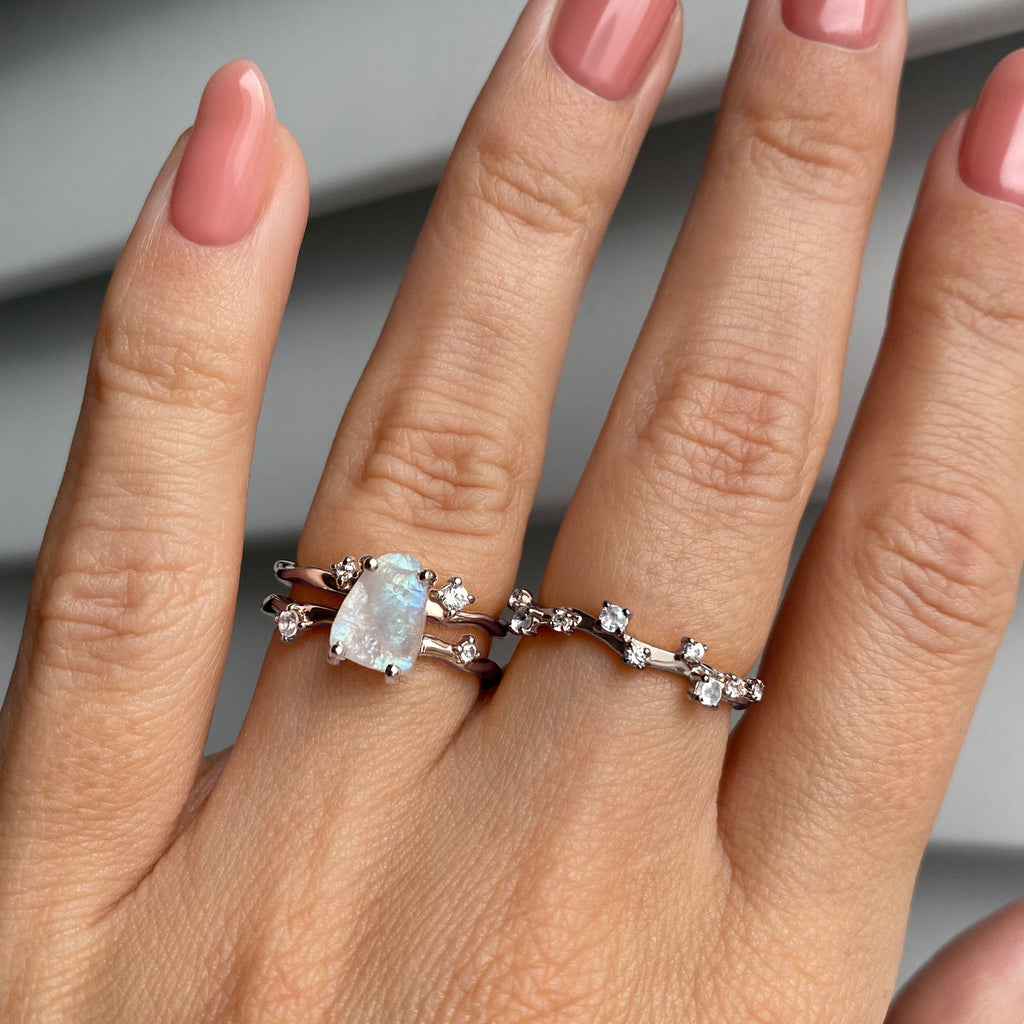 Moonstone Lab Diamond Flow & Stardust Rings