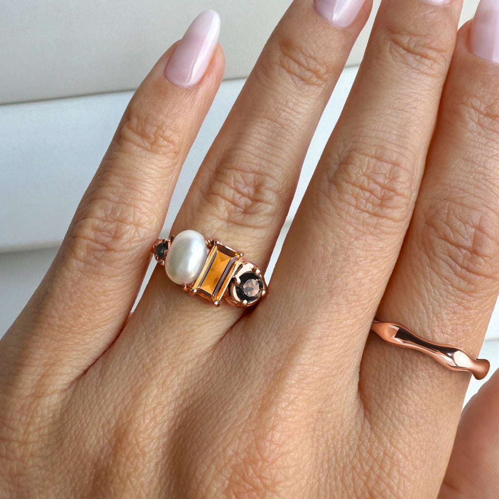 Citrine Pearl Treasure & Magma Ring