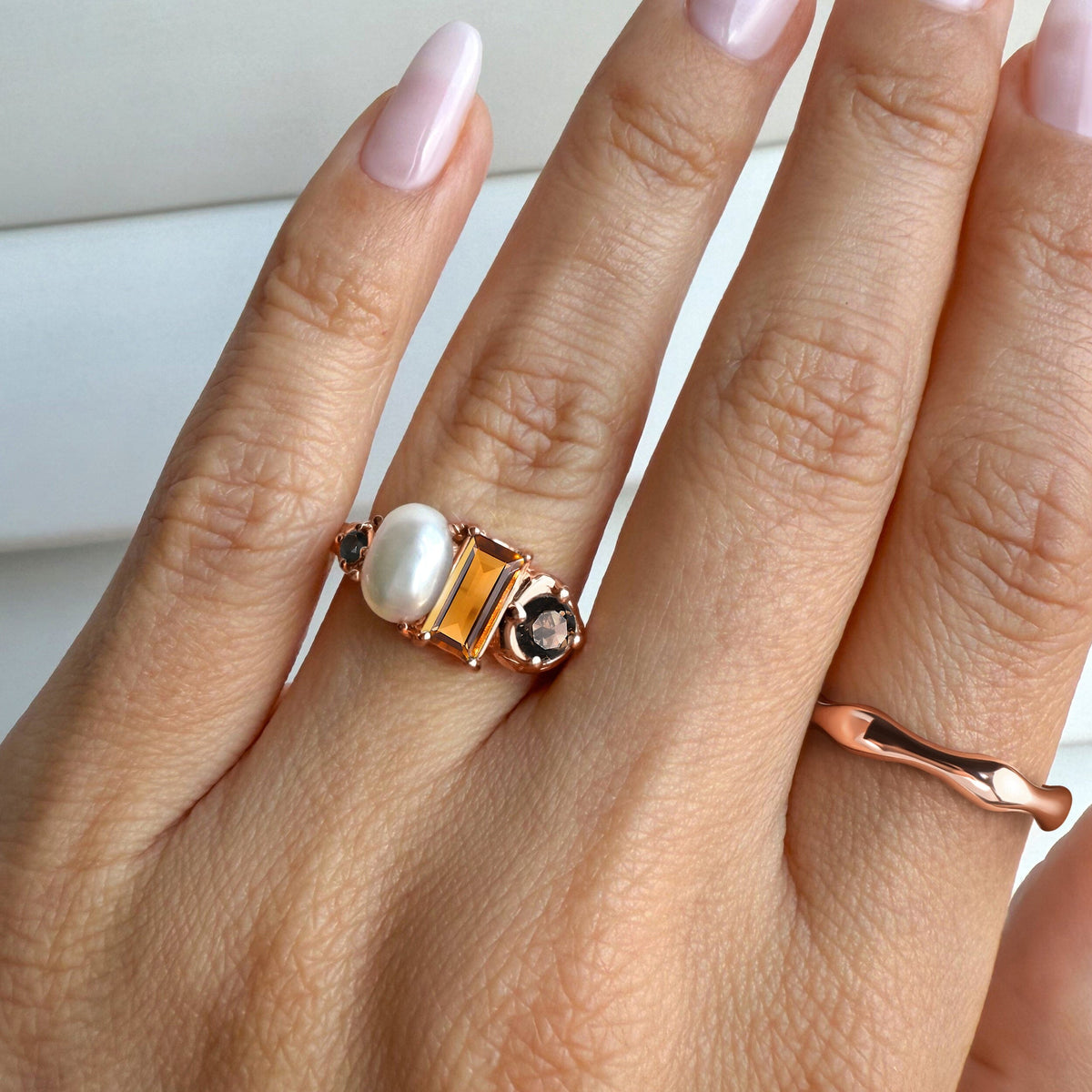 Citrine Pearl Treasure & Magma Ring