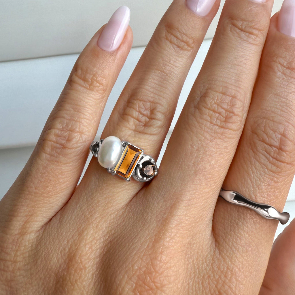 Citrine Pearl Treasure & Magma Ring