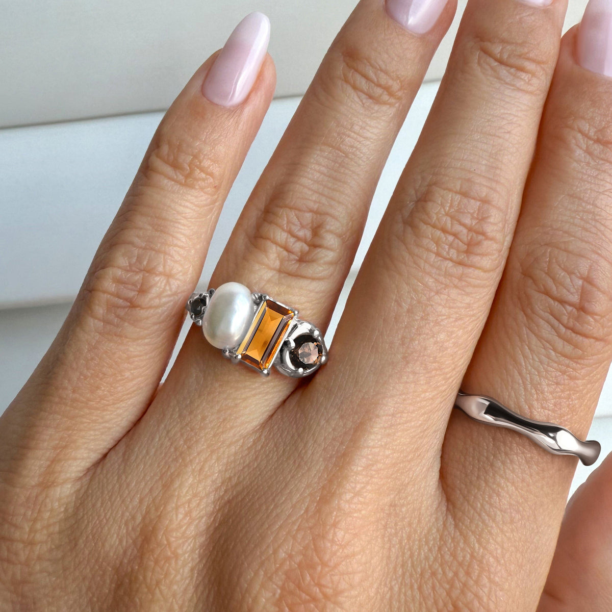 Citrine Pearl Treasure & Magma Ring