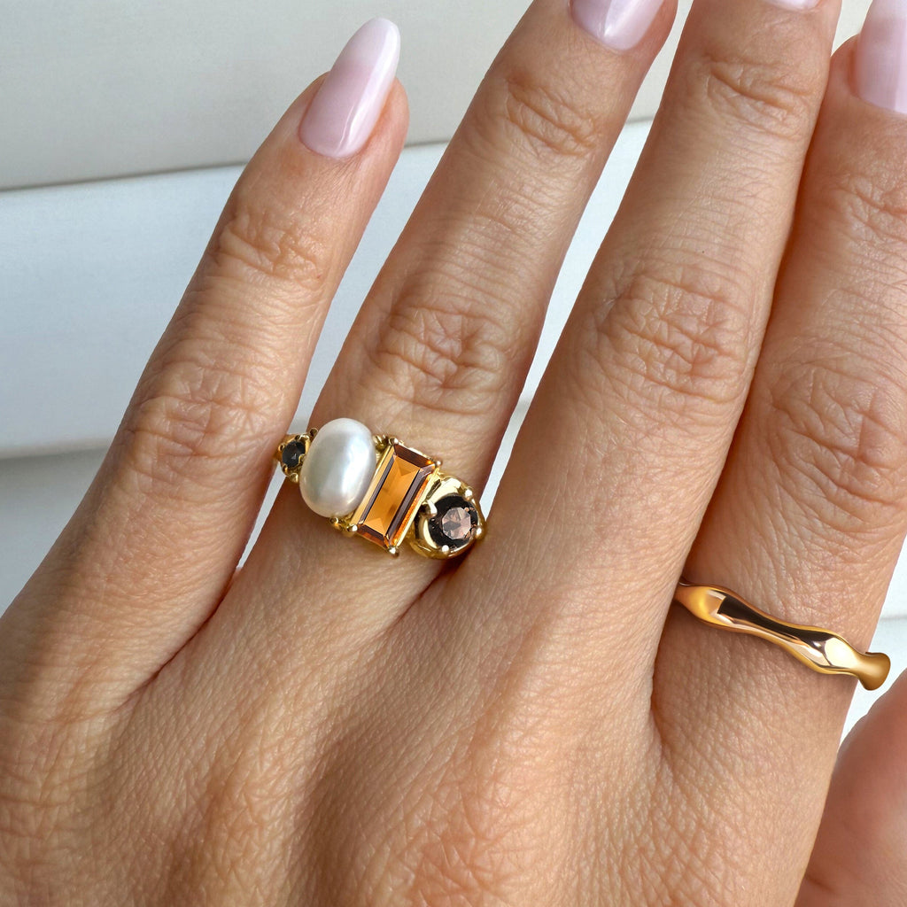 Citrine Pearl Treasure & Magma Ring