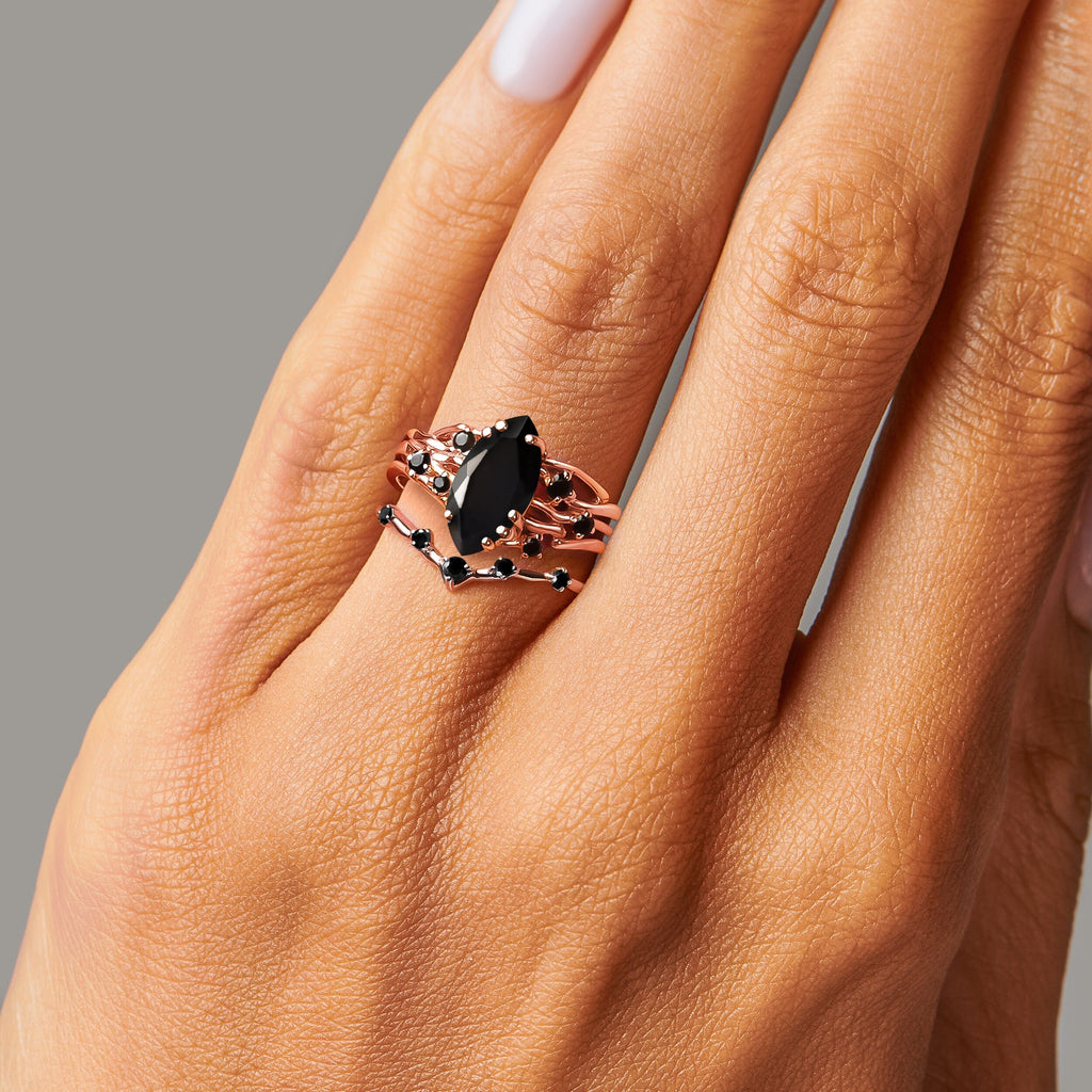 Black Obsidian Black Spinel Radiance & Crown Rings