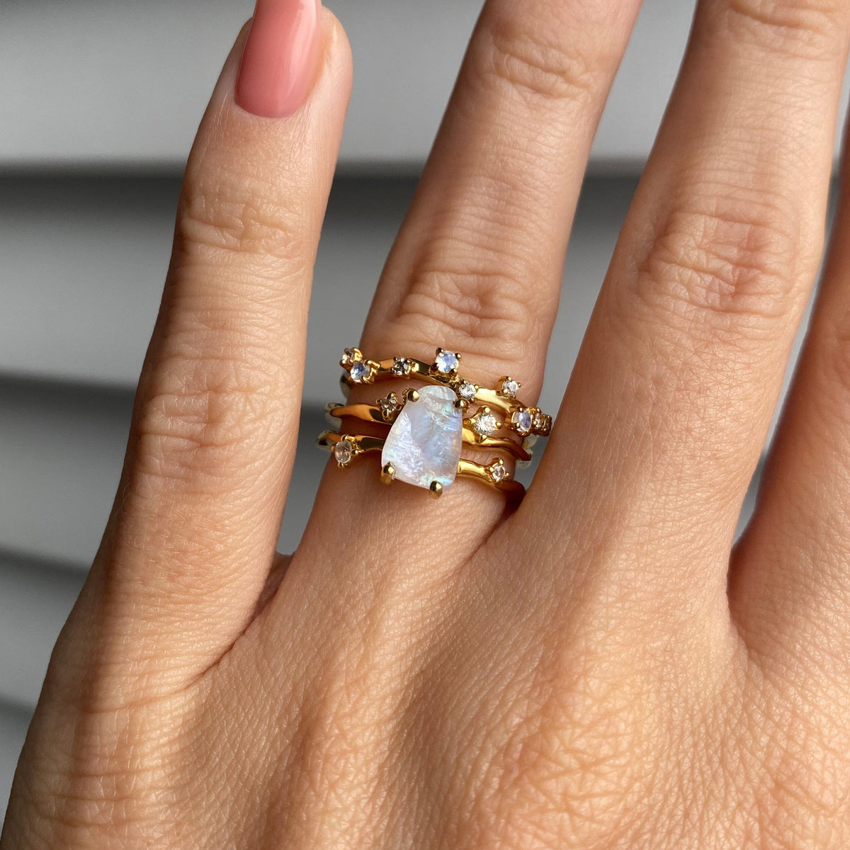 Moonstone Flow & Stardust Rings