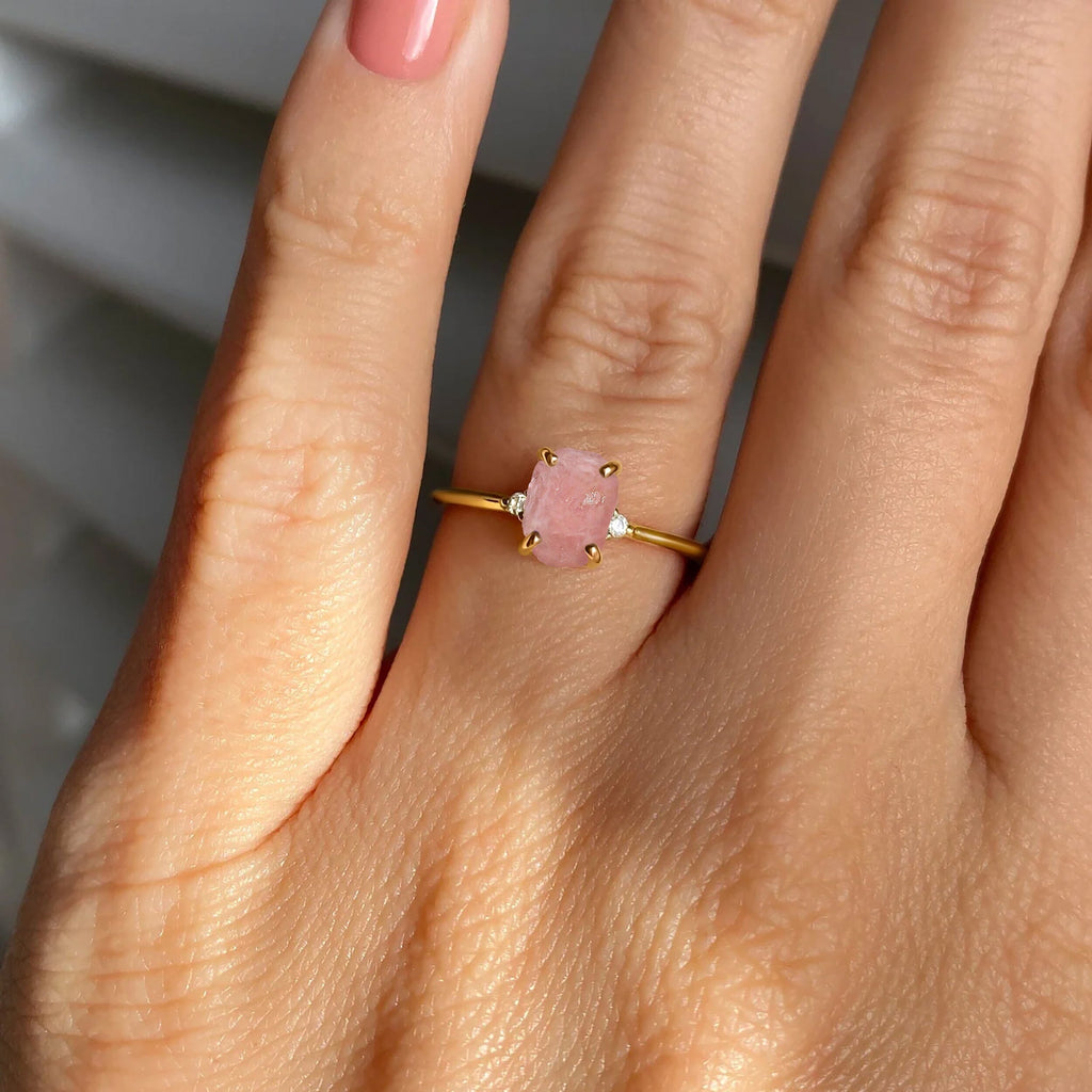 Fine Rose Quartz Lab Diamond Ring - Petite Allure