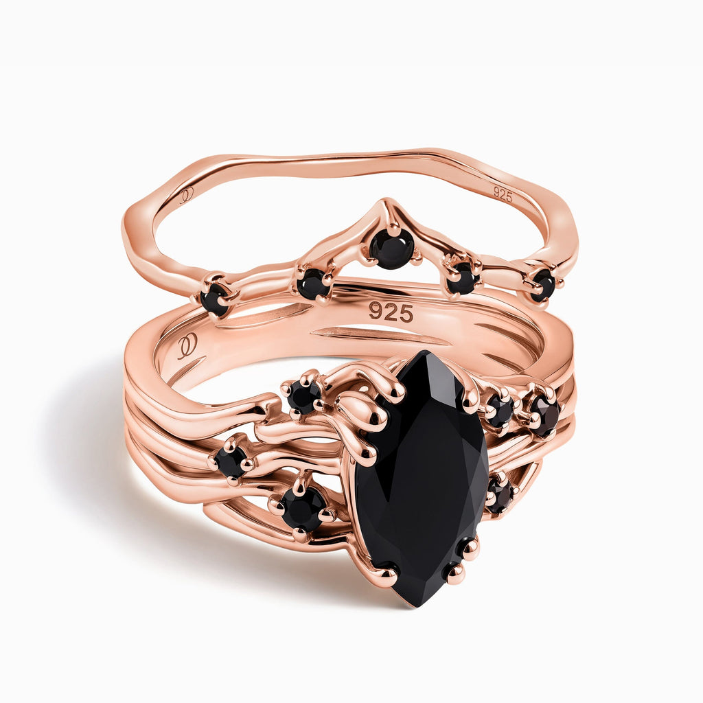Black Obsidian Black Spinel Radiance & Crown Rings