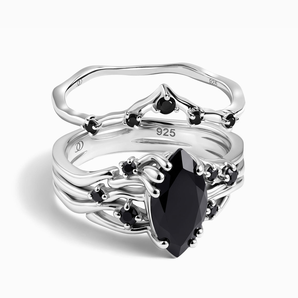 Black Obsidian Black Spinel Radiance & Crown Rings