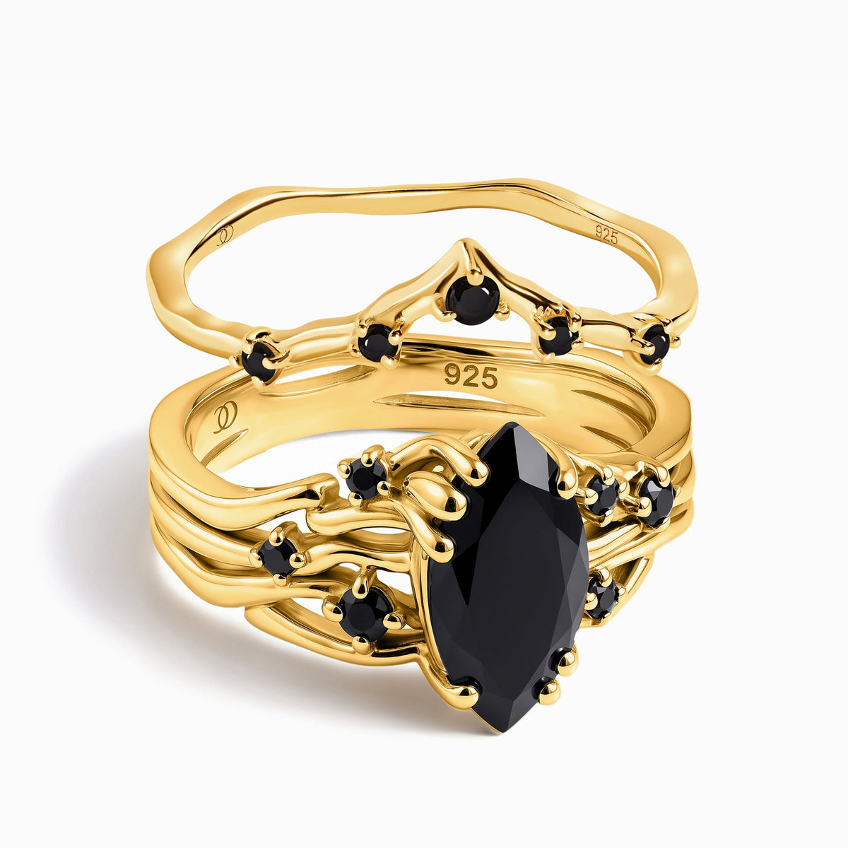 Black Obsidian Black Spinel Radiance & Crown Rings