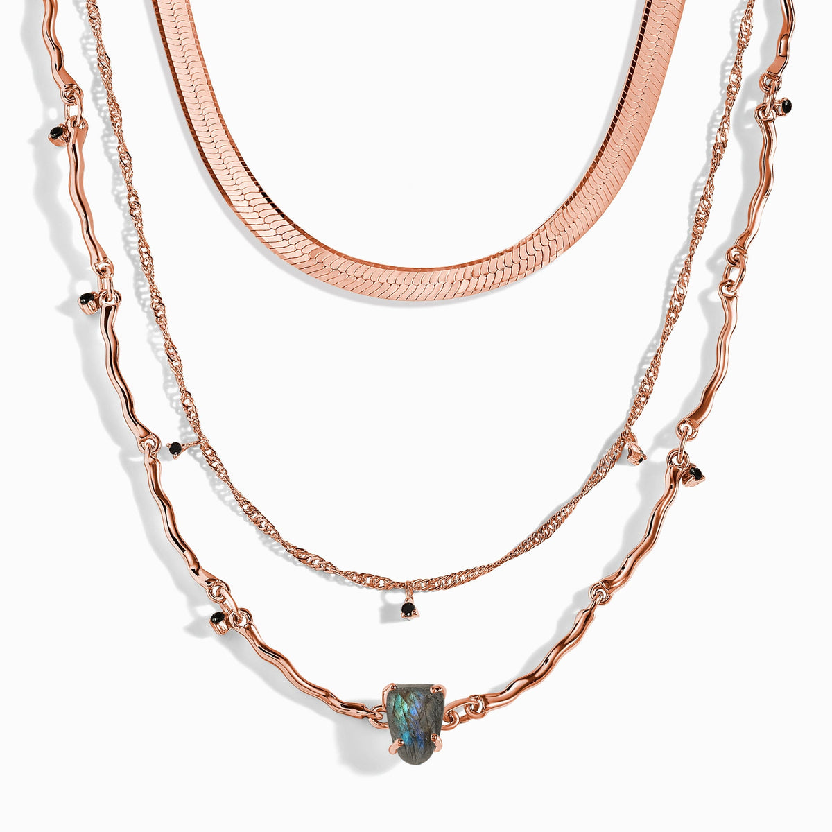 Labradorite Flowing Necklace & Herringbone Chain