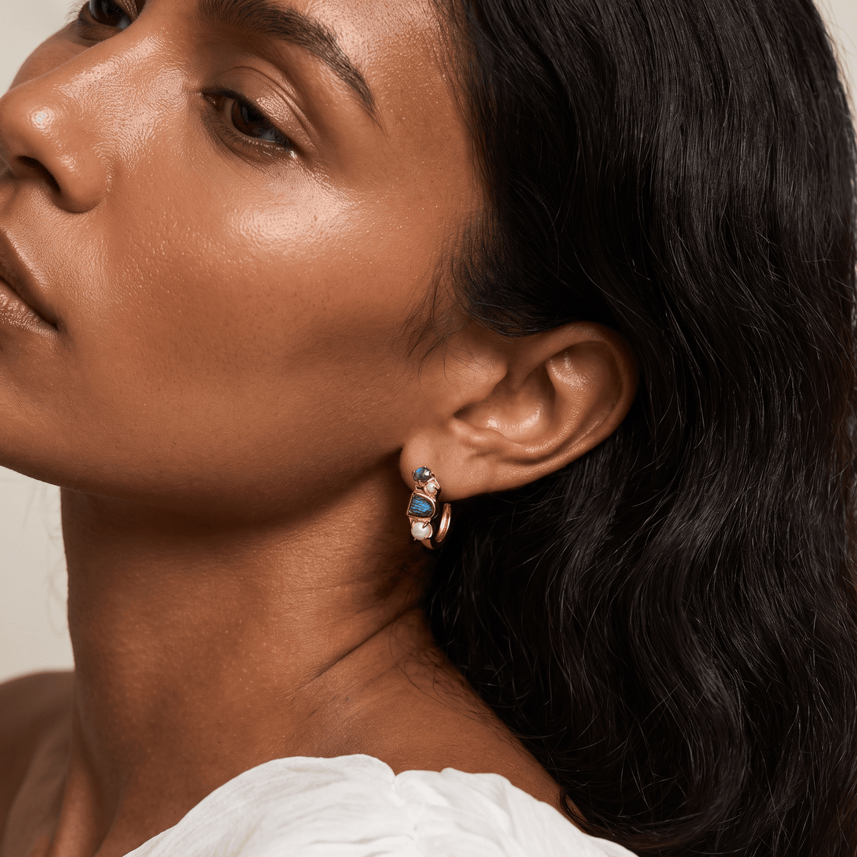 Labradorite Pearl Hoops - Heirloom