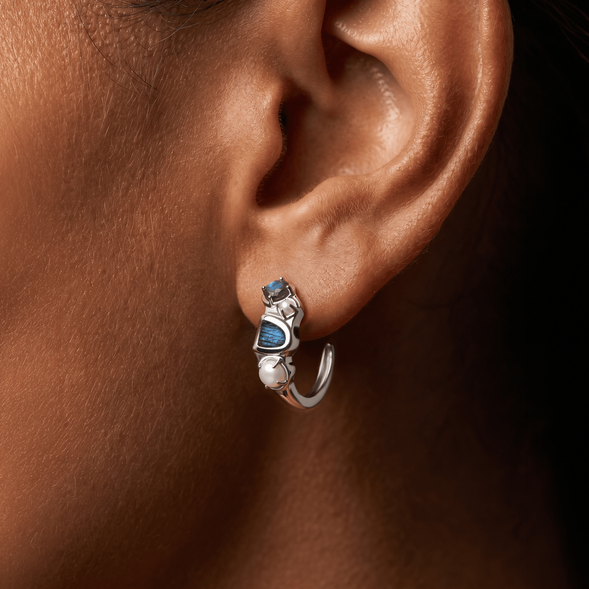 Labradorite Pearl Hoops - Heirloom