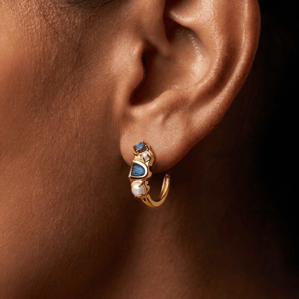 Labradorite Pearl Hoops - Heirloom