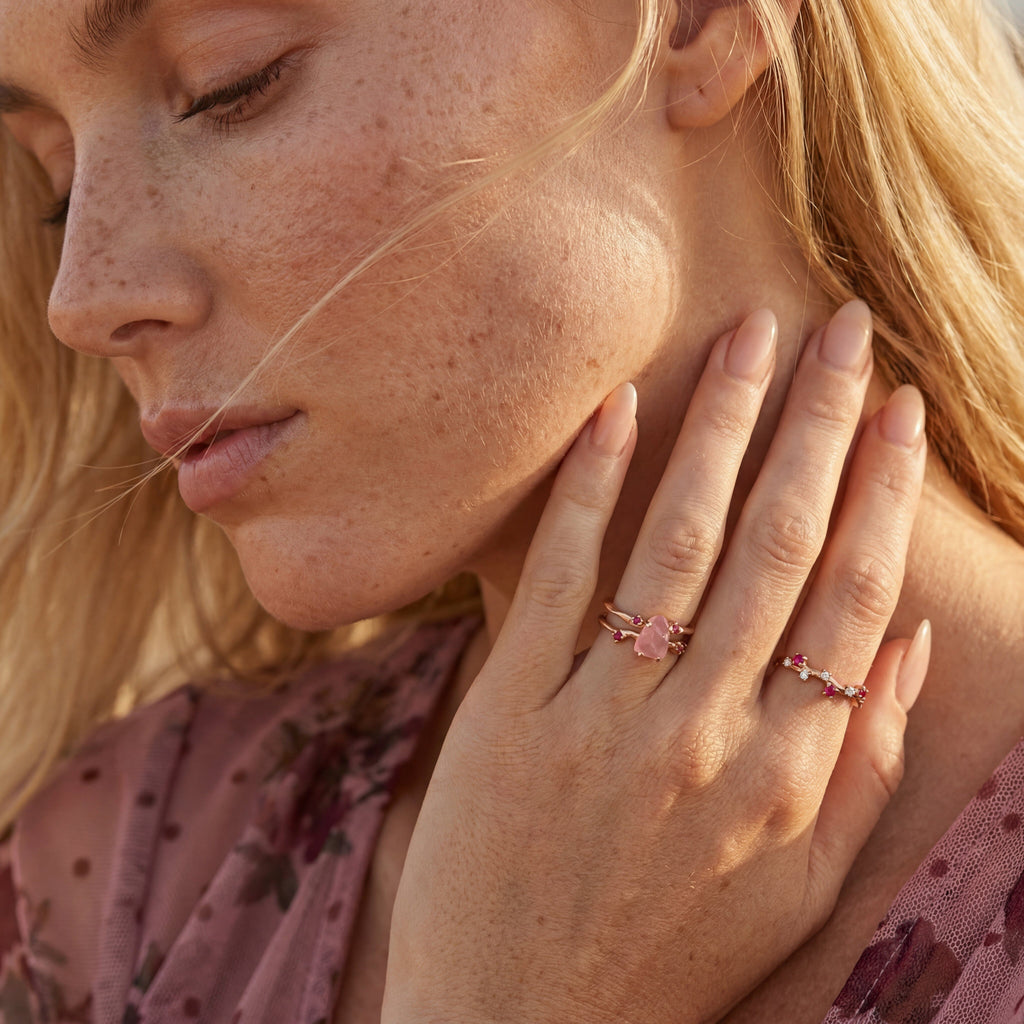 Rose Quartz Flow & Ruby Stardust Rings