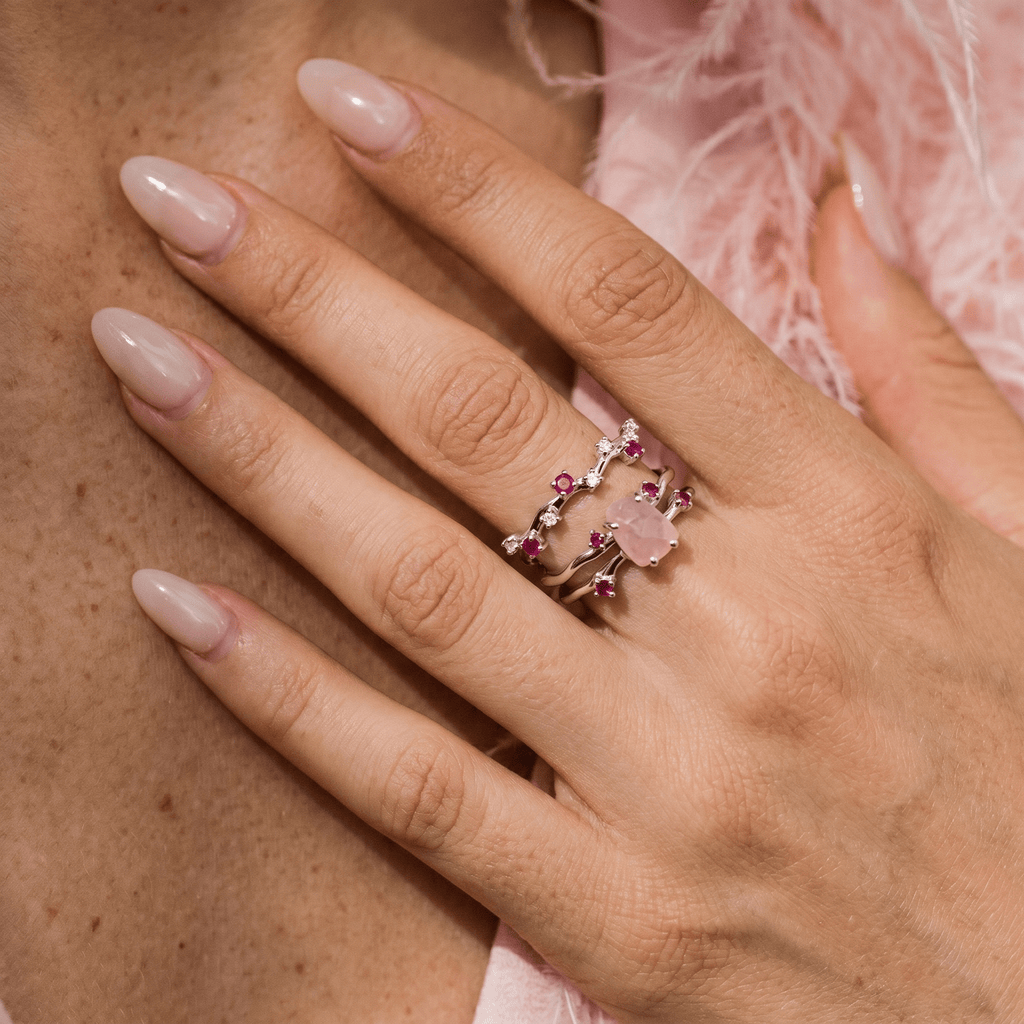 Rose Quartz Flow & Ruby Stardust Rings