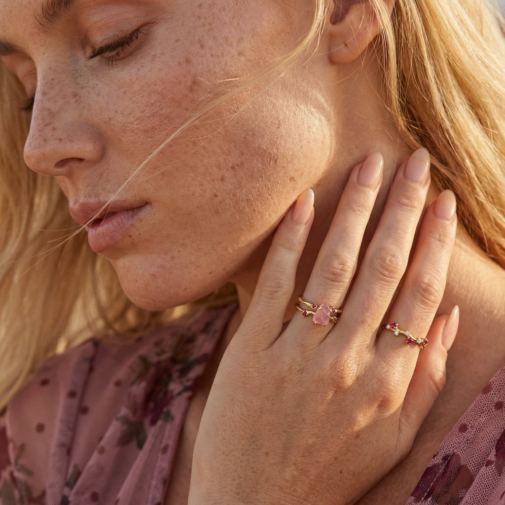 Rose Quartz Flow & Ruby Stardust Rings