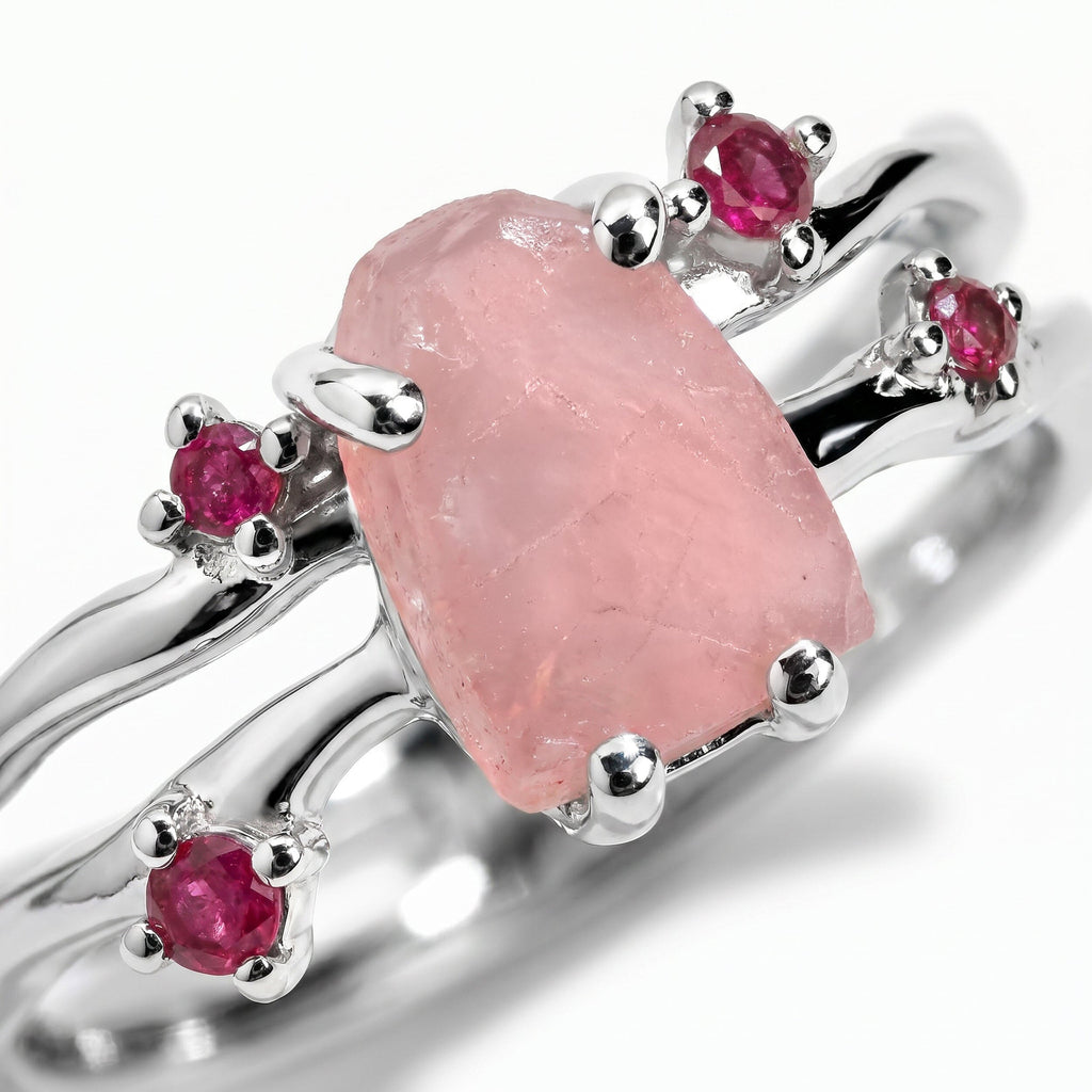 Rose Quartz Ruby Ring - Flow