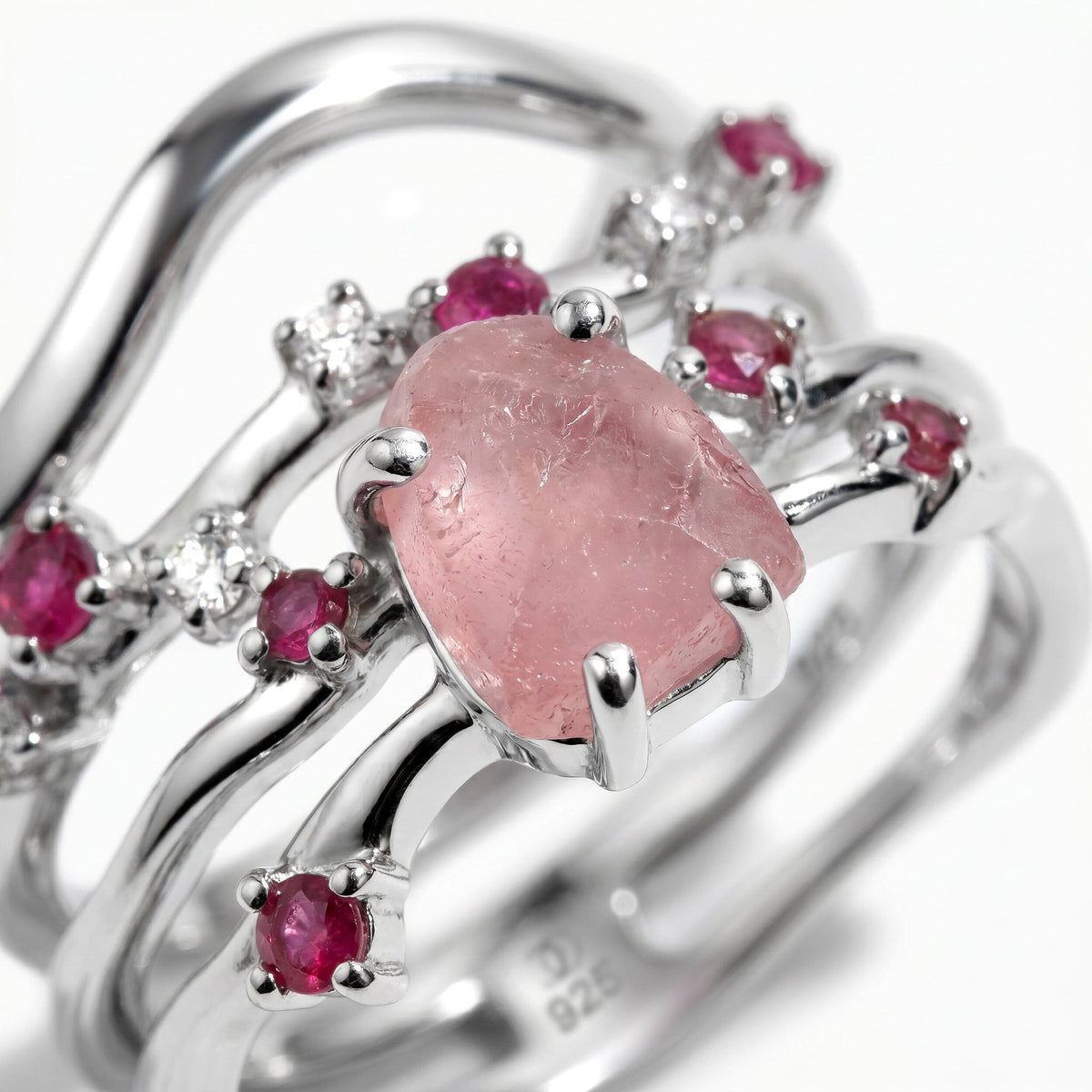 Rose Quartz Flow & Ruby Stardust & Waves Rings