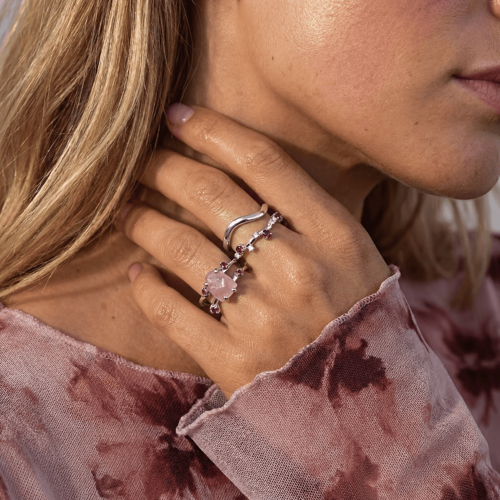 Rose Quartz Flow & Ruby Stardust & Waves Rings