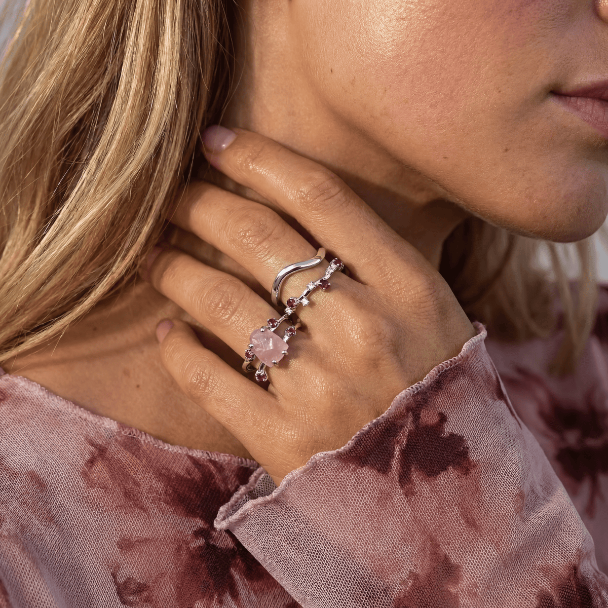 Rose Quartz Flow & Ruby Stardust & Waves Rings