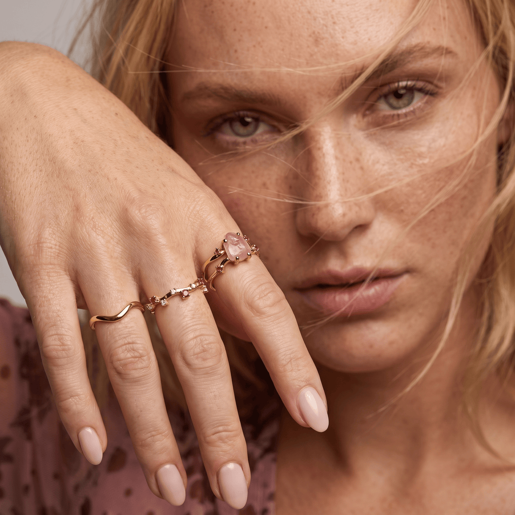 Rose Quartz Flow & Ruby Stardust & Waves Rings