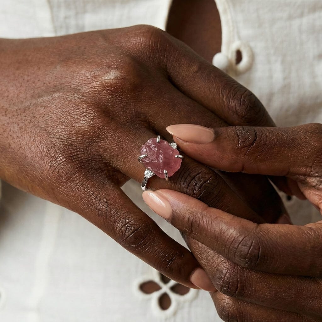 Rose Quartz Lab Diamond Ring - Raw Allure