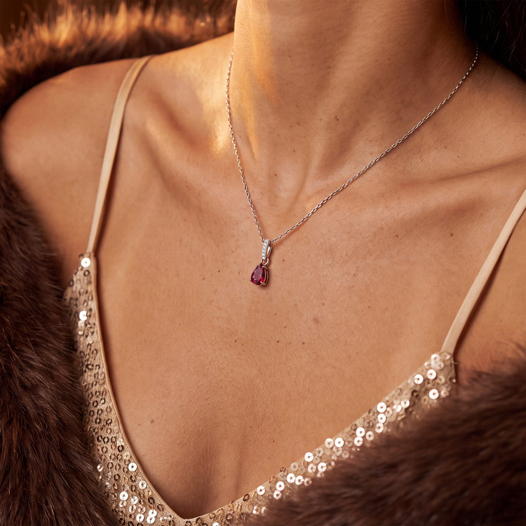Fine Ruby Lab Diamond Necklace Sway - July Birthstone