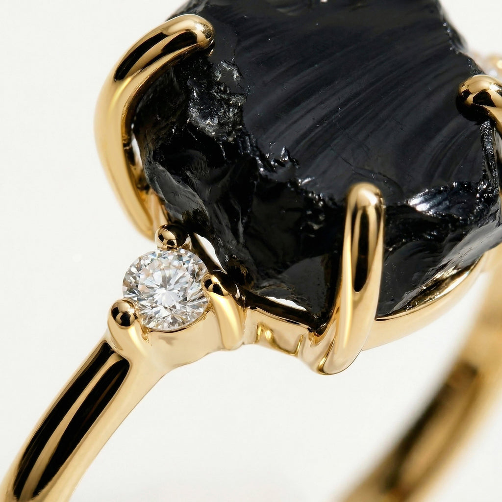 Black Obsidian Lab Diamond Ring - Raw Allure