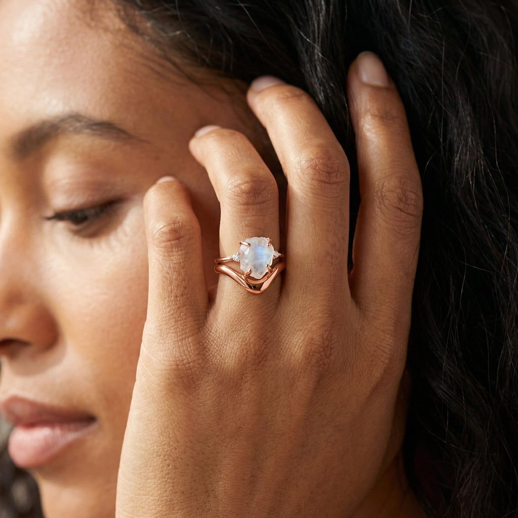 Moonstone Lab Diamond Ring - Raw Allure