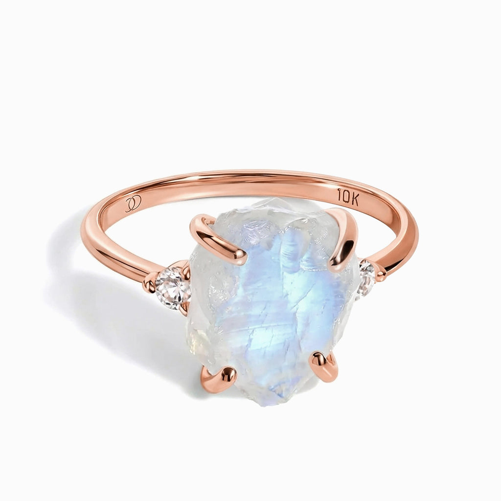 Moonstone Lab Diamond Ring - Raw Allure